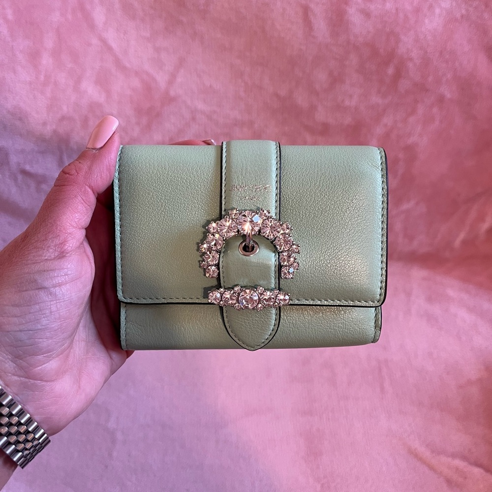 Jimmy choo Cheri mint green compact wallet